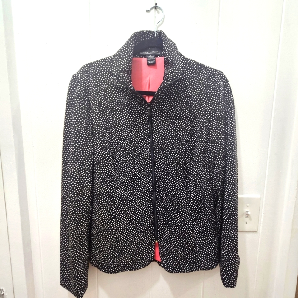 Leslie Stuart White Black Polka Dot Dress Blazer Jacket Sz 8 Stretch Active